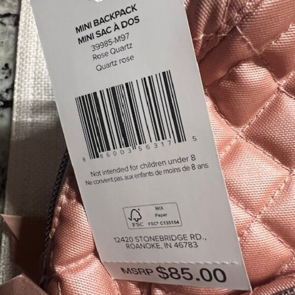Vera Bradley Mini Back Pack, Rose Quartz - Picture 2 of 4